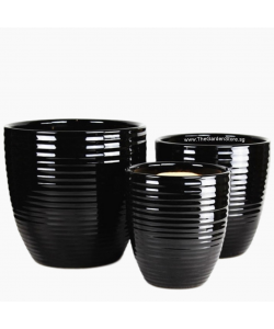 Line Design Black Ceramic Pot