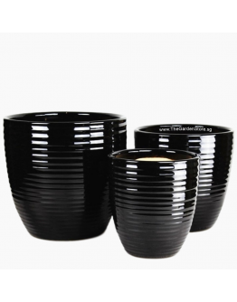 Line Design Black Ceramic Pot